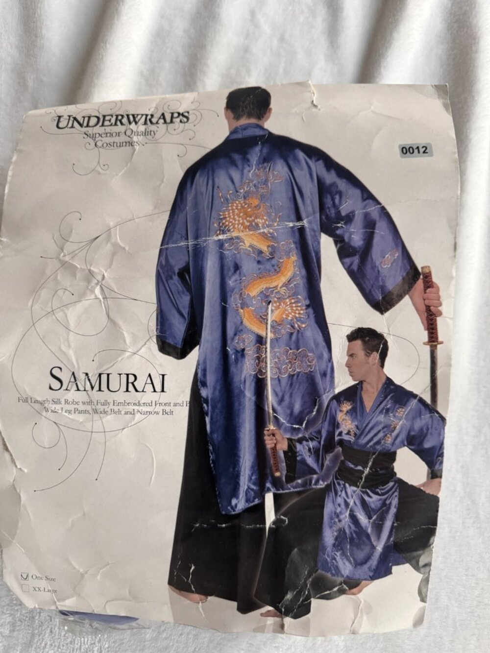 Underwraps Samurai Costume Men Embroidered Robe Pants Belts NWT